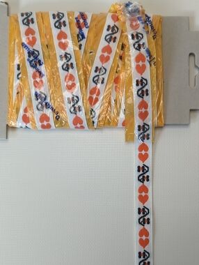 True Vintage Woven Ribbon with Orange Heart & Black Pattern